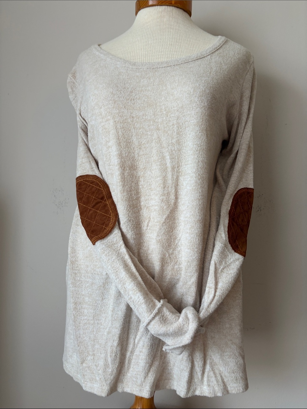 Vanilla Bay Cream Sweater with Brown Elbow Patches